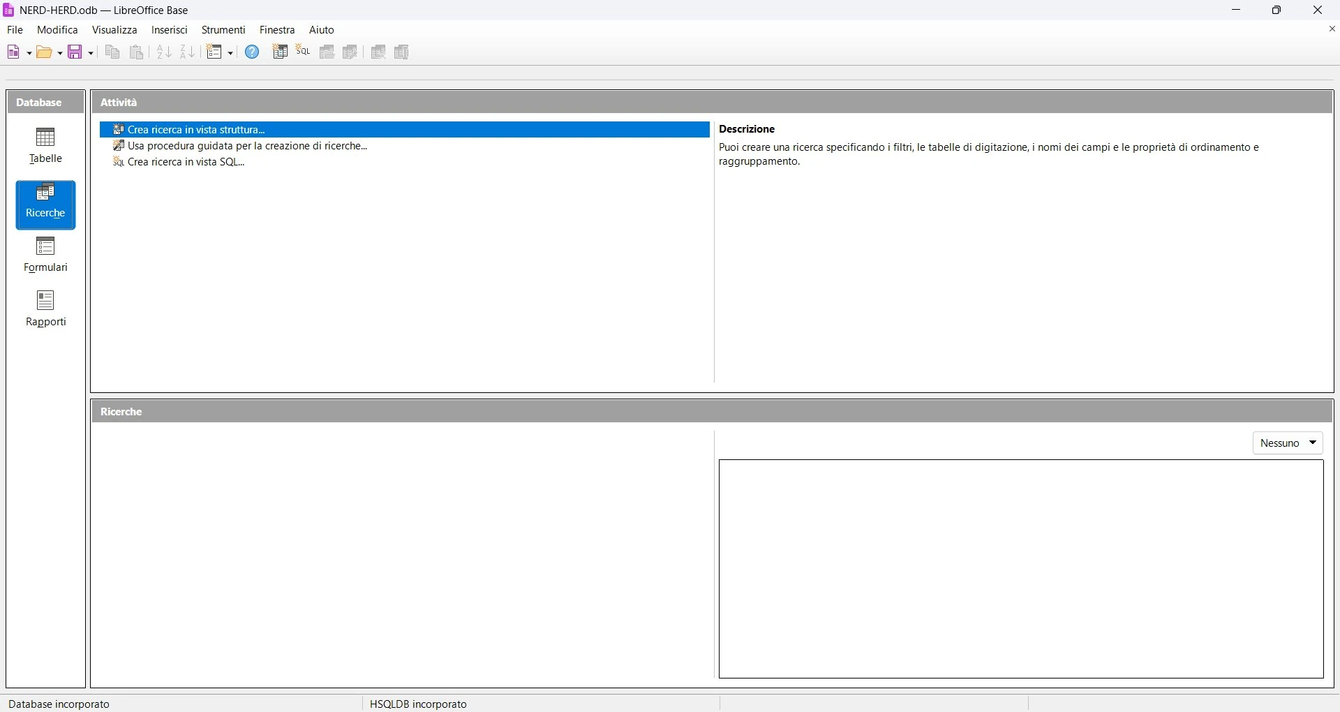 Pagina Ricerche di LibreOffice Base